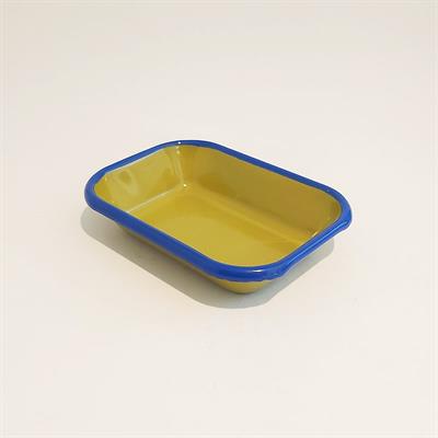 Emayra Fıstık Yeşili Kobalt Kordonlu Mini Emaye Meze Tabağı 17x12 cm