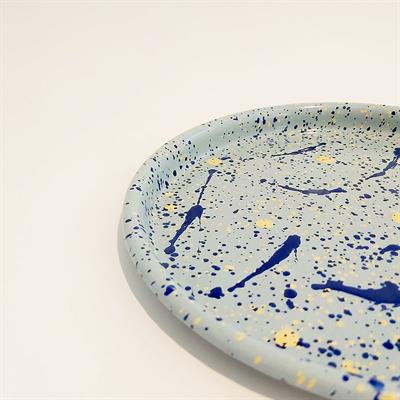 Emaye Pizza Tabağı Serpme Desen Mavi 22 cm