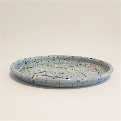 Emaye Pizza Tabağı Serpme Desen Mavi 22 cm