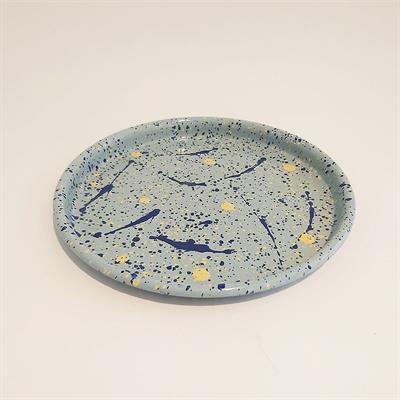 Emaye Pizza Tabağı Serpme Desen Mavi 22 cm