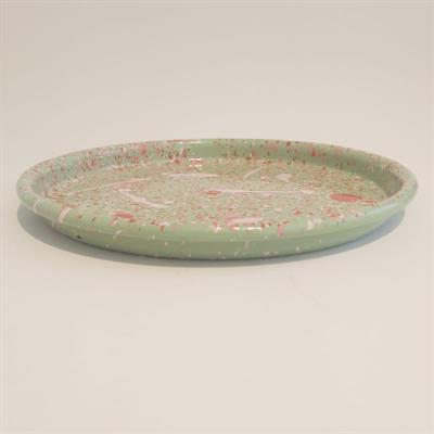 Emaye Pizza Tabağı Serpme Desen Yeşil 22 cm