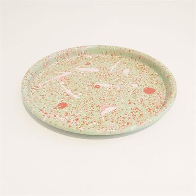 Emaye Pizza Tabağı Serpme Desen Yeşil 22 cm