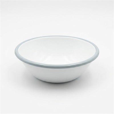 Çamlıca Home beyaz renkli toz mavi kordonlu 20 cm emaye salata ve sunum kasesi