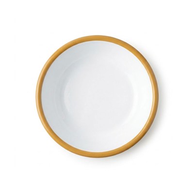 Emaye Tabak 12 cm | Beyaz Kordon Altın Sarı