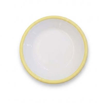 Emaye Tabak 12 cm | Beyaz Kordon Limon Sarı - Emayeci