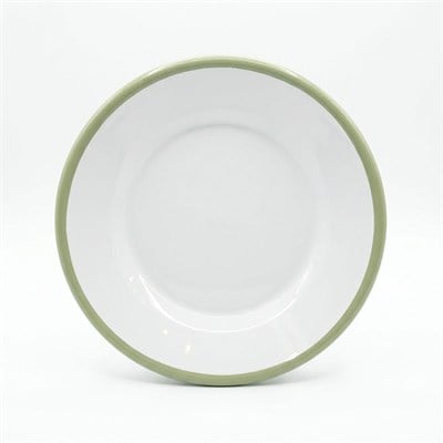Çamlıca Home mint yeşili kordon biyeli beyaz emaye 21 cm yuvarlak yemek ve servis tabağı