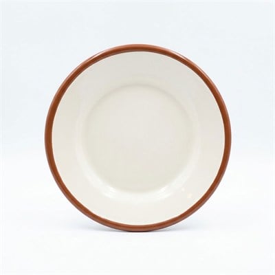 Çamlıca Home kahverengi kordon biyeli ve dış gövdeli bal rengi iç hazneli 21 cm emaye yemek ve servis tabağı
