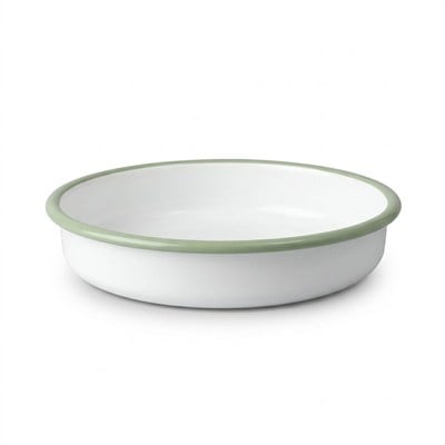 Çamlıca Home mint yeşili kordon biyeli beyaz emaye 28 cm yuvarlak fırın börek ve tatlı tepsisi