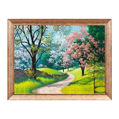 Emayra Bahar Dalları ve Orman Yolu Temalı Yağlı Boya Efektli Dokulu Tablo