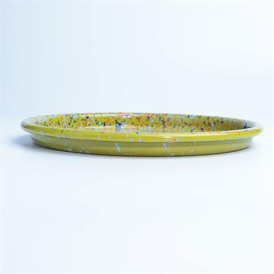 Emayra Emaye Pizza Tabağı 22 cm | Serpme Desen Koyu Yeşil