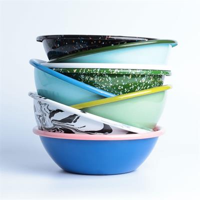 Emayra Emaye Salata Kasesi 20 cm | Ebruli Desen Siyah Beyaz