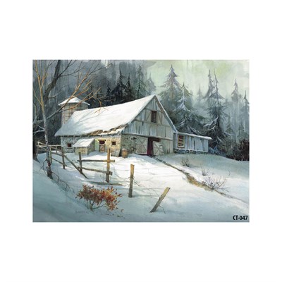 Emayra Karlı Çiftlik Evi Manzaralı Yağlı Boya Efektli Dokulu Tablo