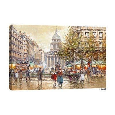 Emayra Nostaljik Paris Sokak Manzaralı Yağlı Boya Efektli Dokulu Tablo