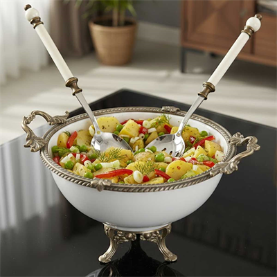 Emayra Topuzlu Porselen 2 Parça Salata Servis Seti | Antik