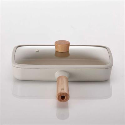 Fika Dikdörtgen Tava 29 cm Cam Kapaklı Bej