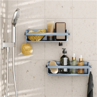 Flex Yapışkanlı Banyo Duş Rafı Gri Mavi 32.7 cm