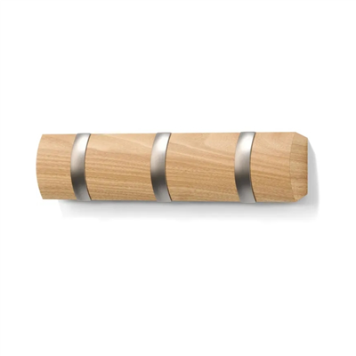 Flip 3Lü Duvar Kancası Doğal-Nikel 30x6x3 cm