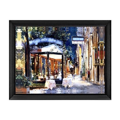 Gece Işıklarında Paris Sokak Kafe ve Restoran Manzaralı Tablo