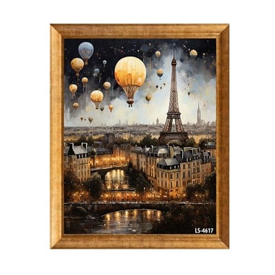 Gece Paris Eyfel Kulesi ve Sıcak Hava Balonları Tablosu