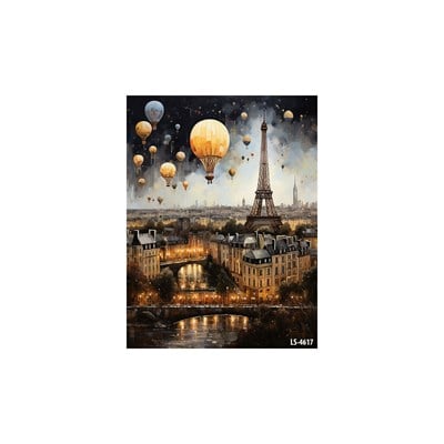 Gece Paris Eyfel Kulesi ve Sıcak Hava Balonları Tablosu