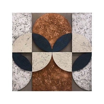 Toprak tonlu kabartma geometrik desenleriyle modern salonlara derinlik katan el işçiliği tablo wien-0034 Çamlıca Home