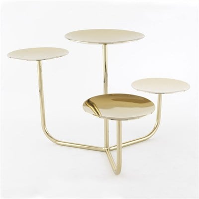Çamlıca Home parlak altın sarısı gold kaplama 4 kademeli dairesel tablalı basamaklı metal pasta cupcake kurabiye ve tatlı standı beyaz zemin ürün çekimi 40x26 cm