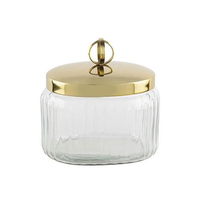 Gold Kapaklı Oval Cam Kavanoz 14x10x14cm - Orta Boy Dekoratif Saklama Kutusu