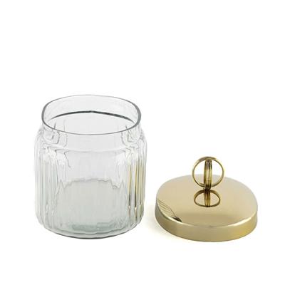 Gold Kapaklı Oval Cam Kavanoz 14x10x14cm - Orta Boy Dekoratif Saklama Kutusu