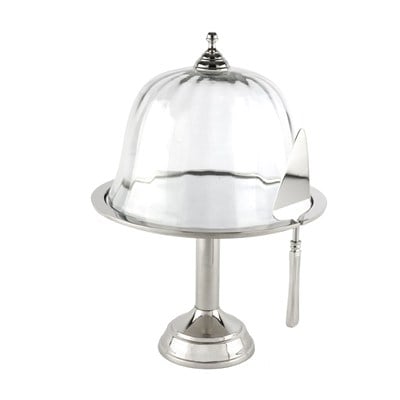 Çamlıca Home gümüş fanuslu ve spatulalı ayaklı metal pasta standı 30x42 cm