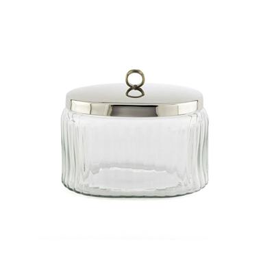 Gümüş Kapaklı Oval Fitilli Cam Kavanoz 19x13x16 cm - Dekoratif Metal Kulplu