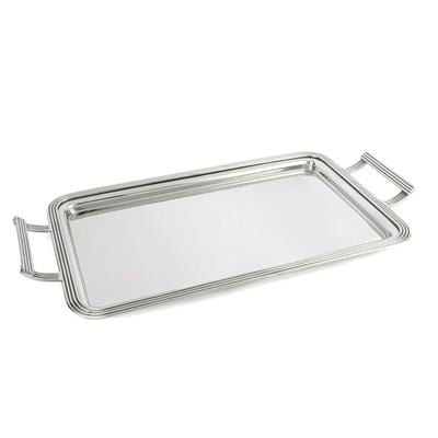 Gümüş Renk Dik Kulplu Metal Tepsi 55x29cm - Büyük Boy Dekoratif Sunum