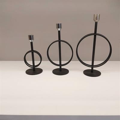 Hera Aria Halkalı 3lü Mumluk Siyah Krom