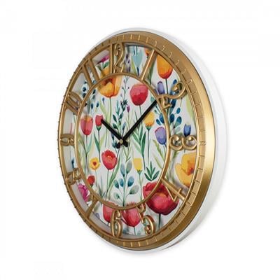 Hisar Cemre Duvar Saati 40 cm | Çiçekli Sessiz Dekoratif Saat