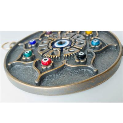 Emayra İkili Nazar Boncuklu Duvar Süsü Füme Altın | Yıldız Motifli