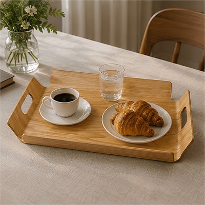 İskandinav Ahşap Kulplu Tepsi Small 39.5x28.5 cm