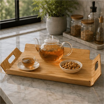 İskandinav Ahşap Kulplu Tepsi Small 39.5x28.5 cm