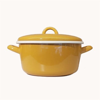 Çamlıca Home - Ağız Kısmı Metal Şeritsiz Kapaklı Emaye Derin Tencere Altın Sarı 22 cm