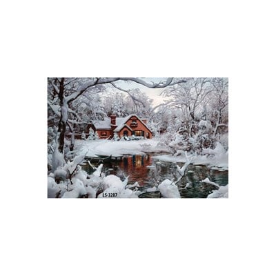 Dinlenme alanlarına huzur katan silinebilir kaliteli tuval karlı gölet evi manzaralı tablo ls-3287 Çamlıca Home