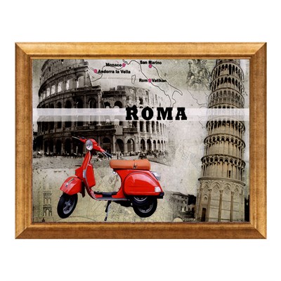 Kırmızı Vespa ve Roma Kolezyum Pisa Kulesi Temalı Tablo
