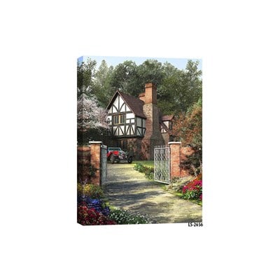 Nostaljik Tudor mimarisiyle antrelere sofistike derinlik katan yağlı boya dokulu köşk tablosu ls-2656 Çamlıca Home