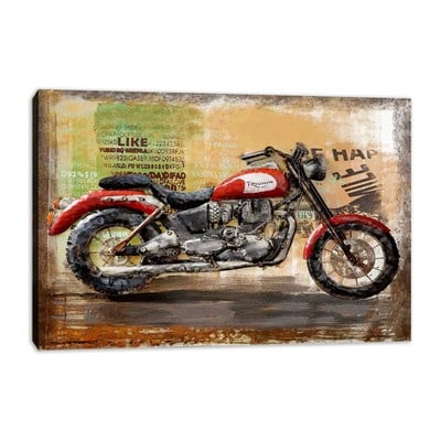 Vintage tipografi detaylarıyla genç odalarına nostaljik hava katan kırmızı motosiklet dokulu tablo ex-009 Çamlıca Home