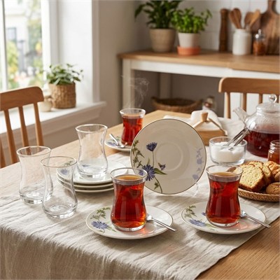Lavender Flutter 6 Kişilik 12 Parça Porselen Çay Bardağı Seti 90 cc