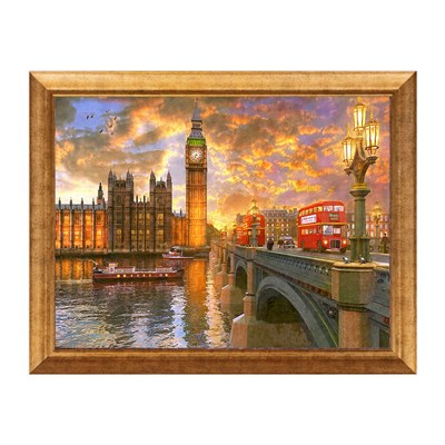 Londra Big Ben ve Kırmızı Otobüs Westminster Köprüsü Tablosu