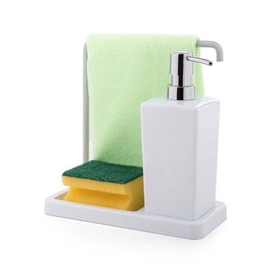 Luna Beyaz Mutfak Sıvı Sabunluk ve Süngerlik Seti