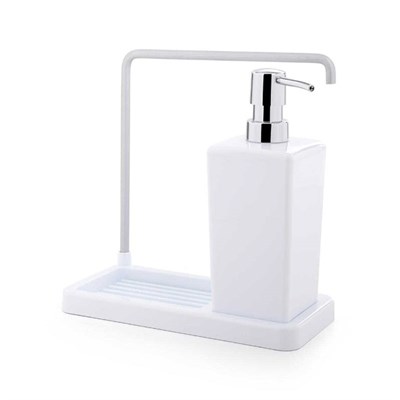 Luna Beyaz Mutfak Sıvı Sabunluk ve Süngerlik Seti