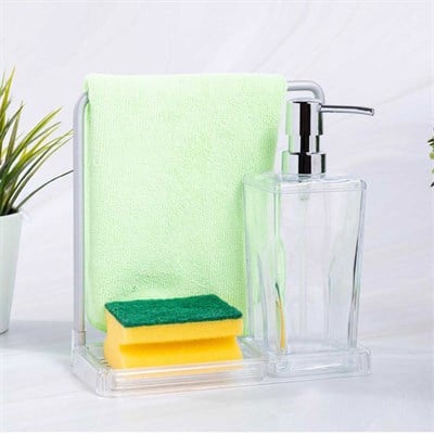 Luna Şeffaf Mutfak Sıvı Sabunluk ve Süngerlik Seti