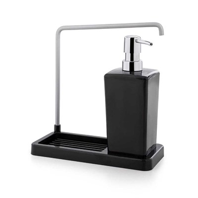 Luna Siyah Mutfak Sıvı Sabunluk ve Süngerlik Seti
