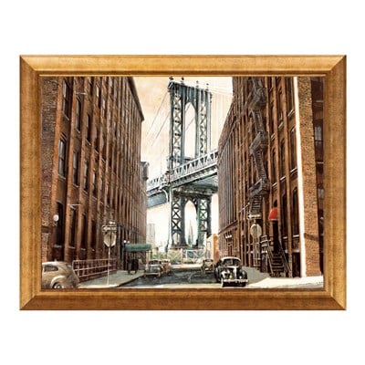 Manhattan Köprüsü ve Nostaljik Sokak Manzaralı Tablo