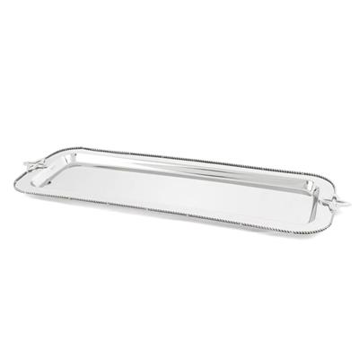 Mary 61x21 cm Büyük Boy Gümüş Metal Dik Tepsi - Burgu Kenarlı Servis Tepsisi