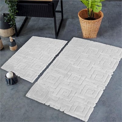 Meander Pamuk 2'li Banyo Paspas Seti 40x60 - 60x100 cm - Ekru - İyi Geceler İstanbul